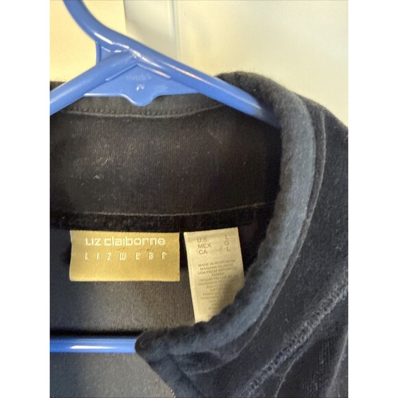 Liz Claiborne Velour Black Track Jogging Suit Full Zip Jacket Size Large ?vtg - Picture 3 of 4